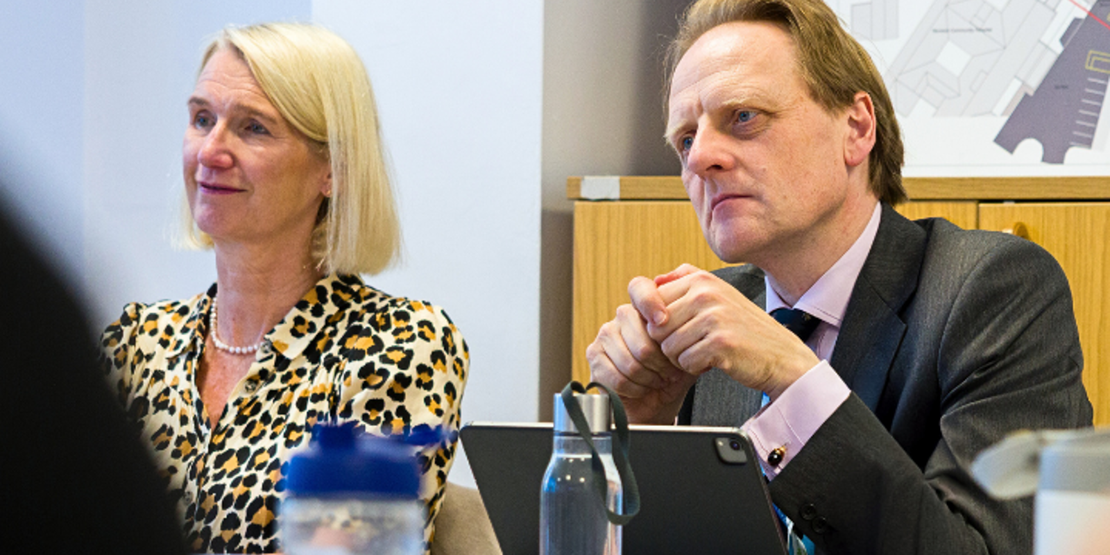 Matthew Winn and Lynda Thomas in board room